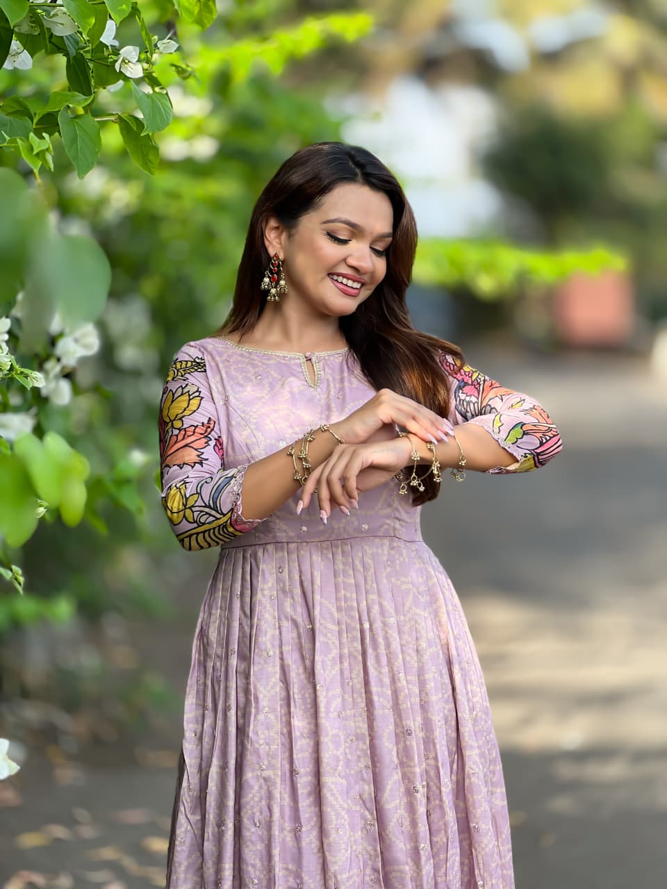 Lavanyika Kalamkari Bandhani Tussar Silk Gown