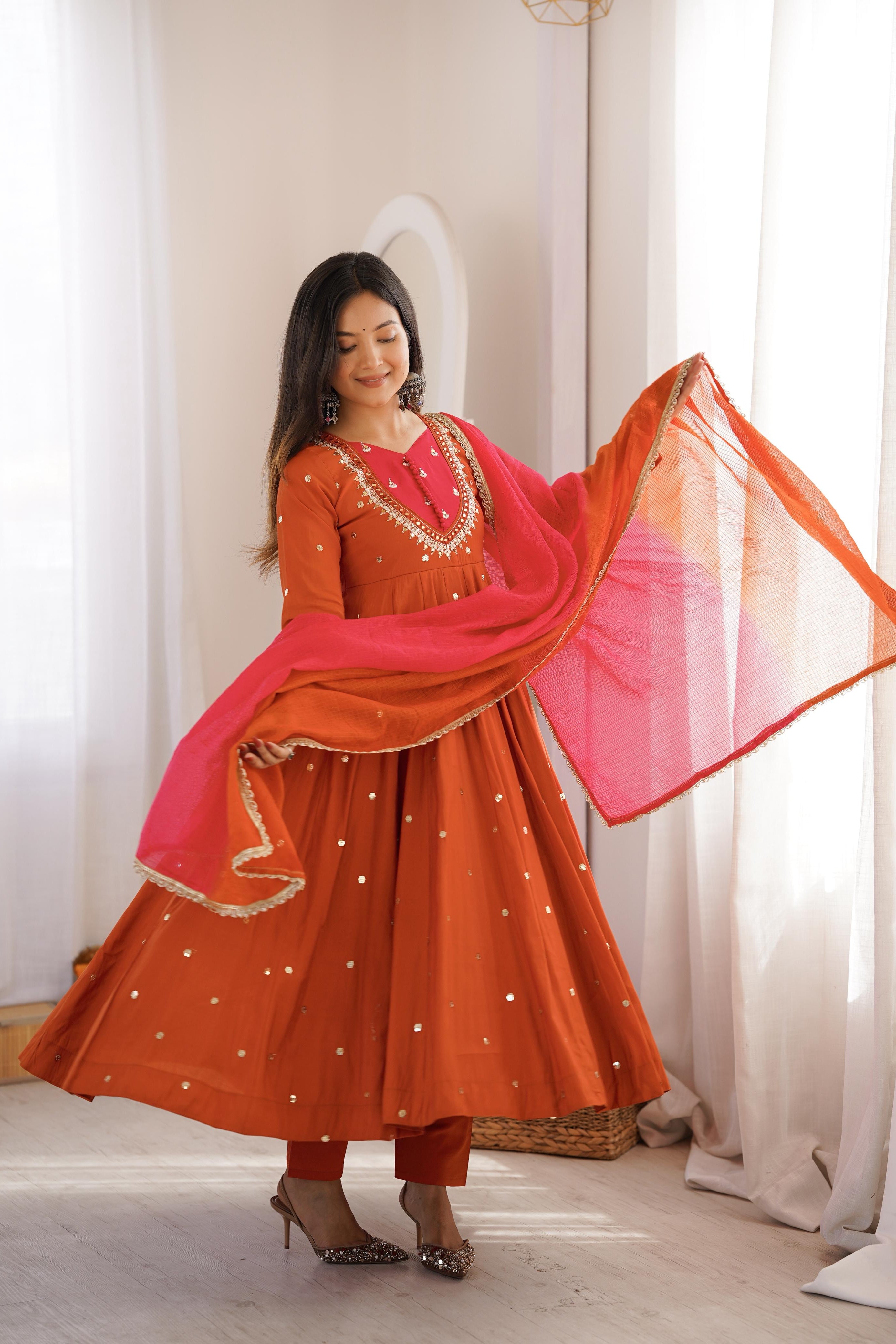 Kesariya Noor Mirror Embroidered Anarkali Set