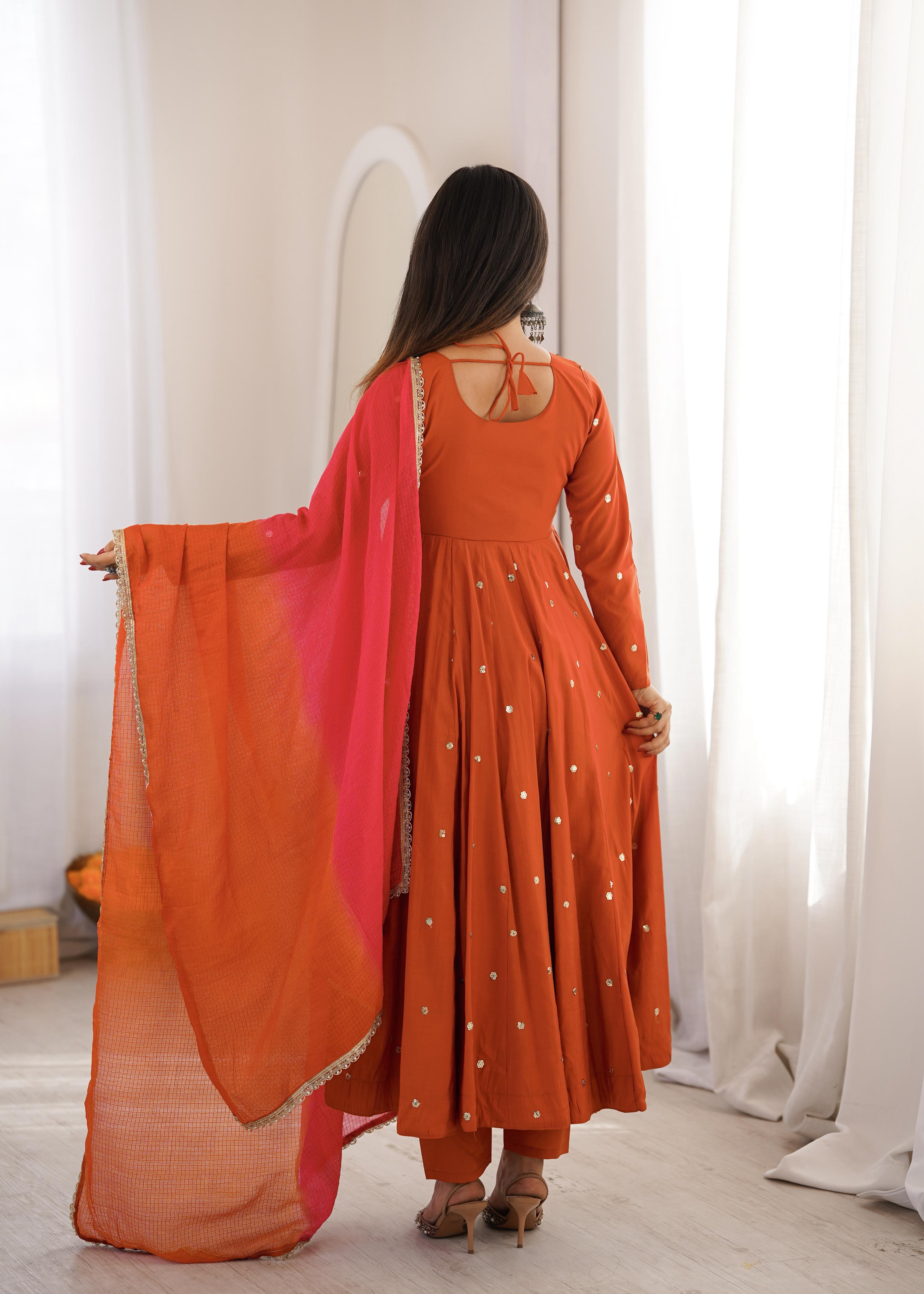 Kesariya Noor Mirror Embroidered Anarkali Set