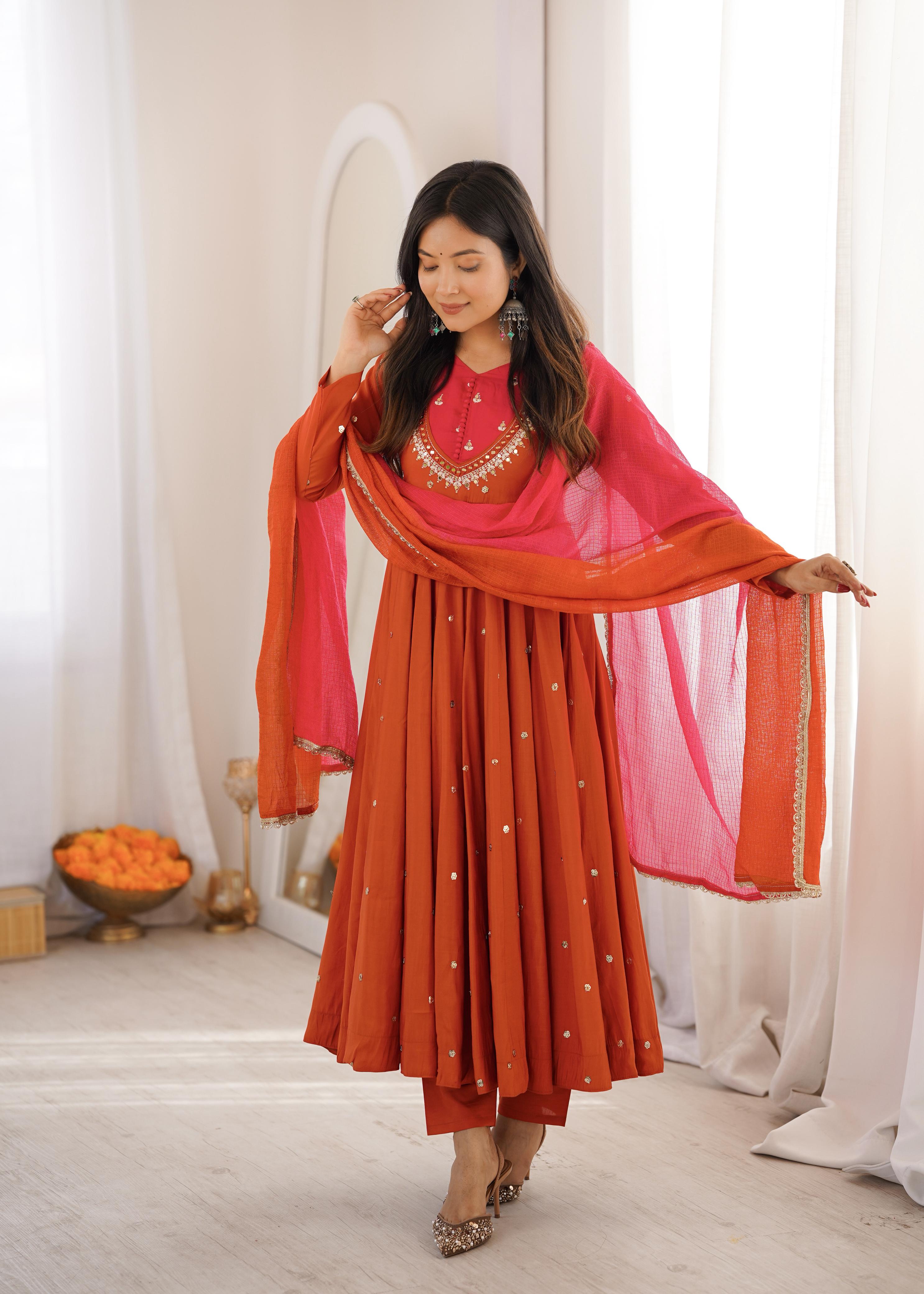 Kesariya Noor Mirror Embroidered Anarkali Set