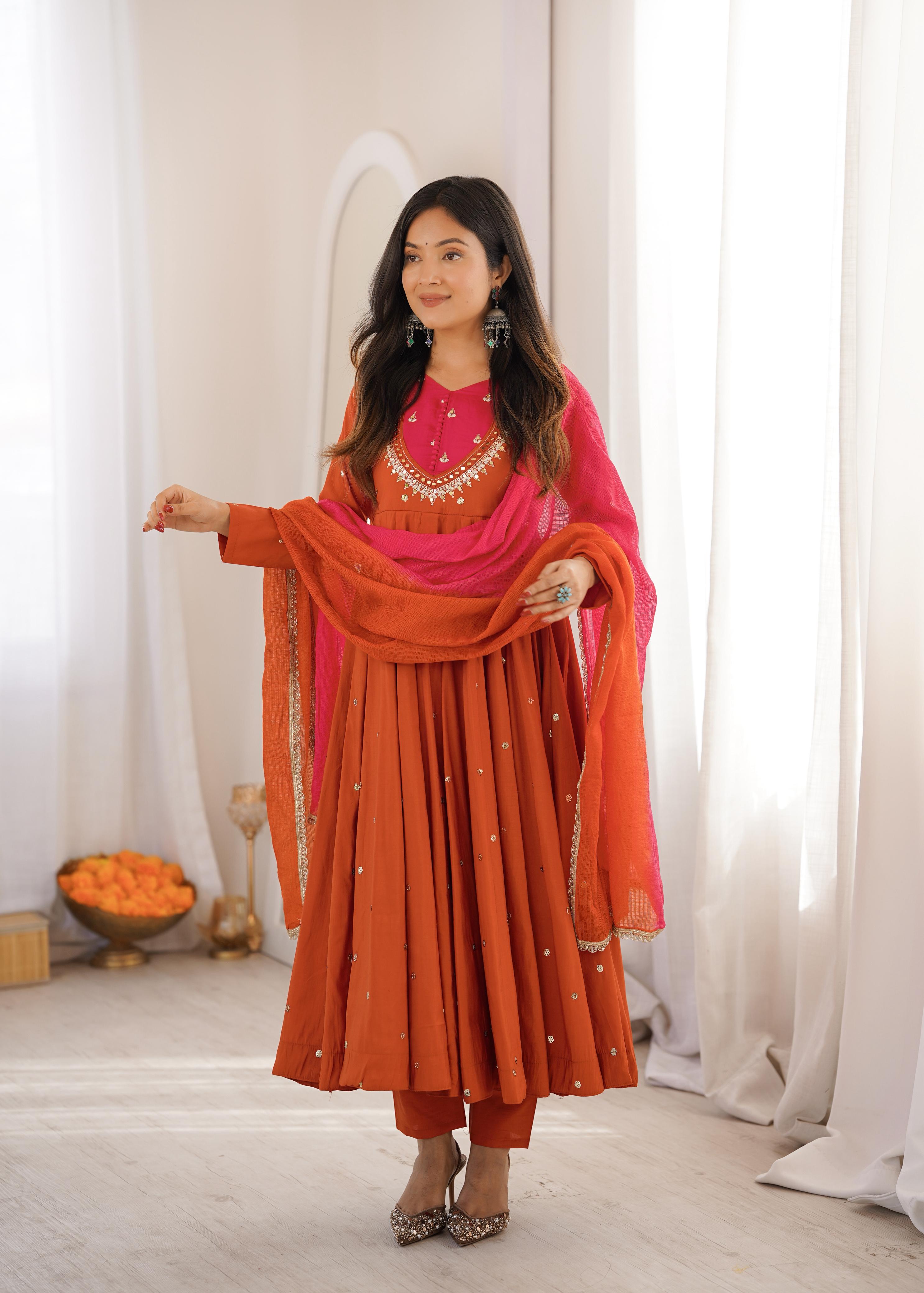 Kesariya Noor Mirror Embroidered Anarkali Set