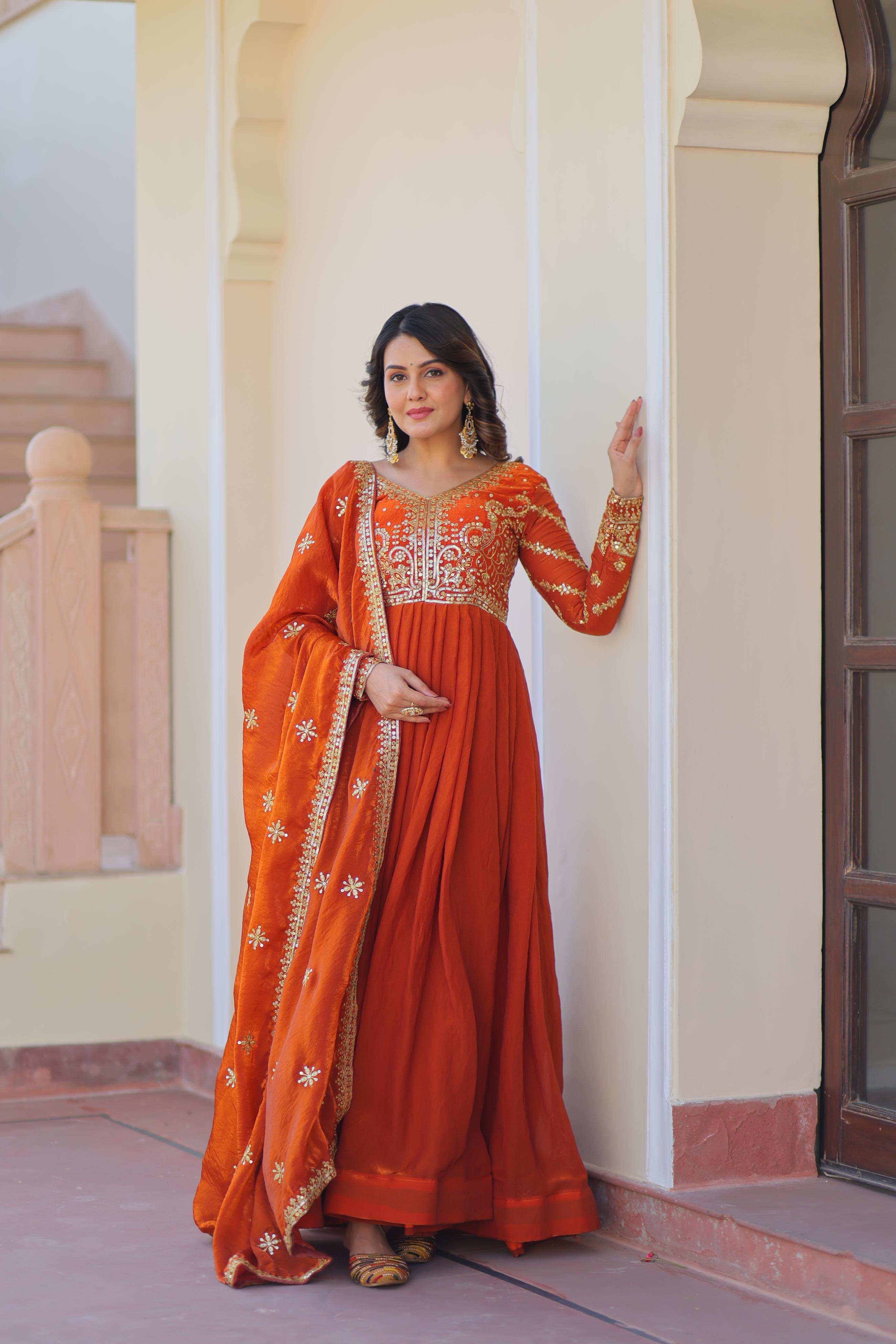 Kesariya Vaani Embroidered Gown Set