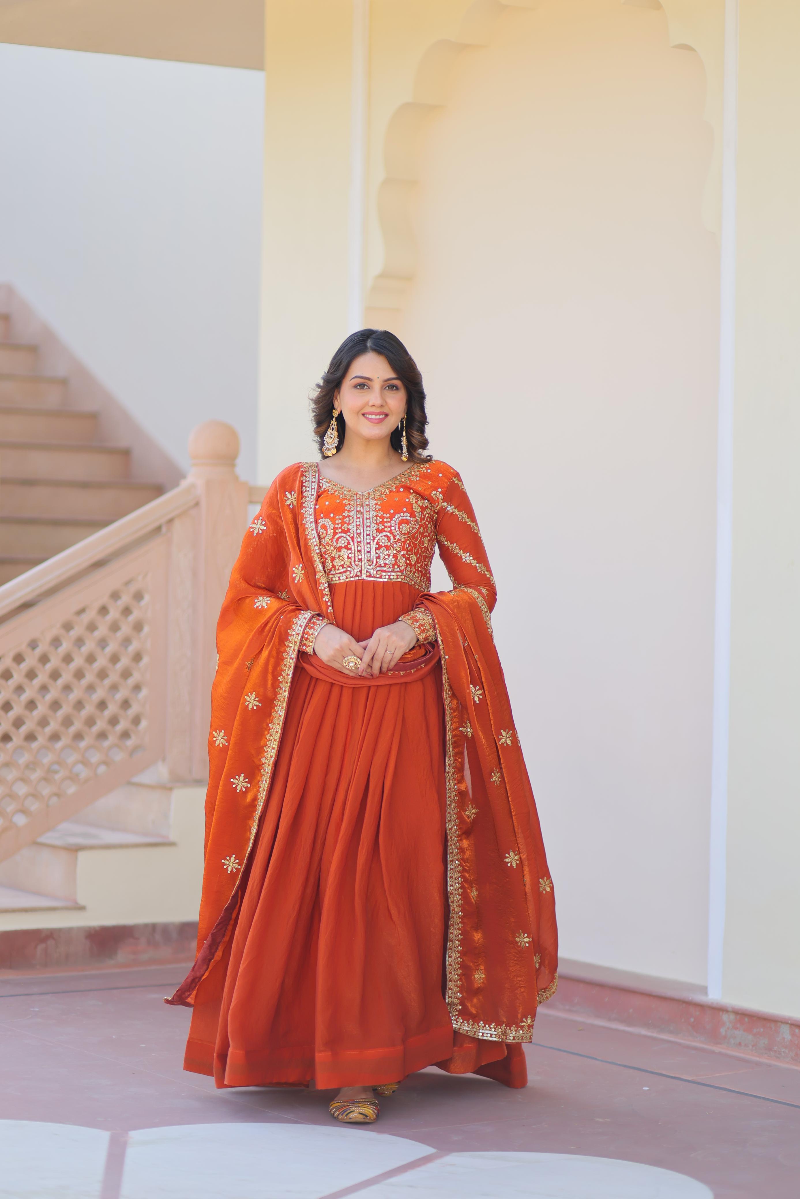 Kesariya Vaani Embroidered Gown Set