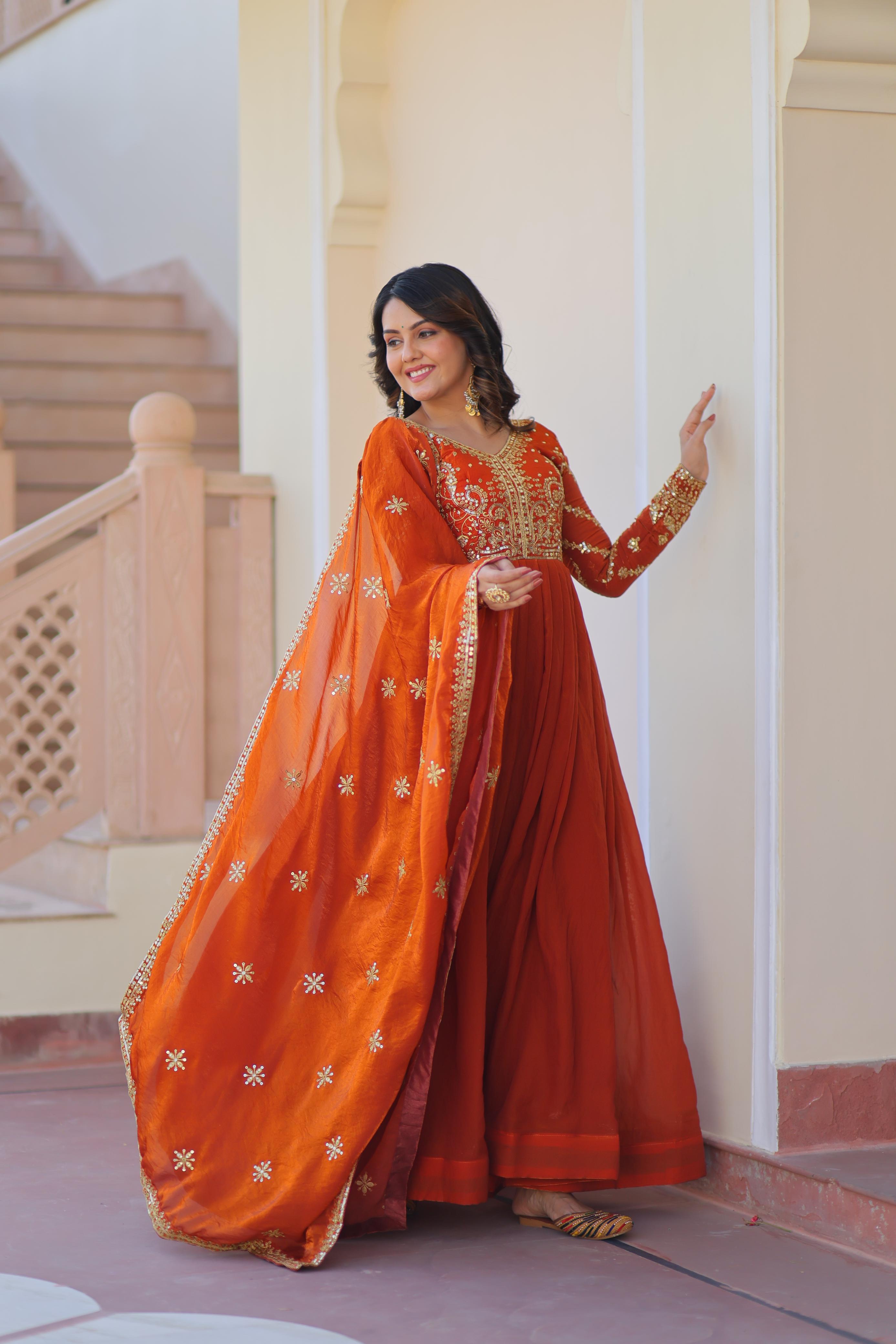 Kesariya Vaani Embroidered Gown Set