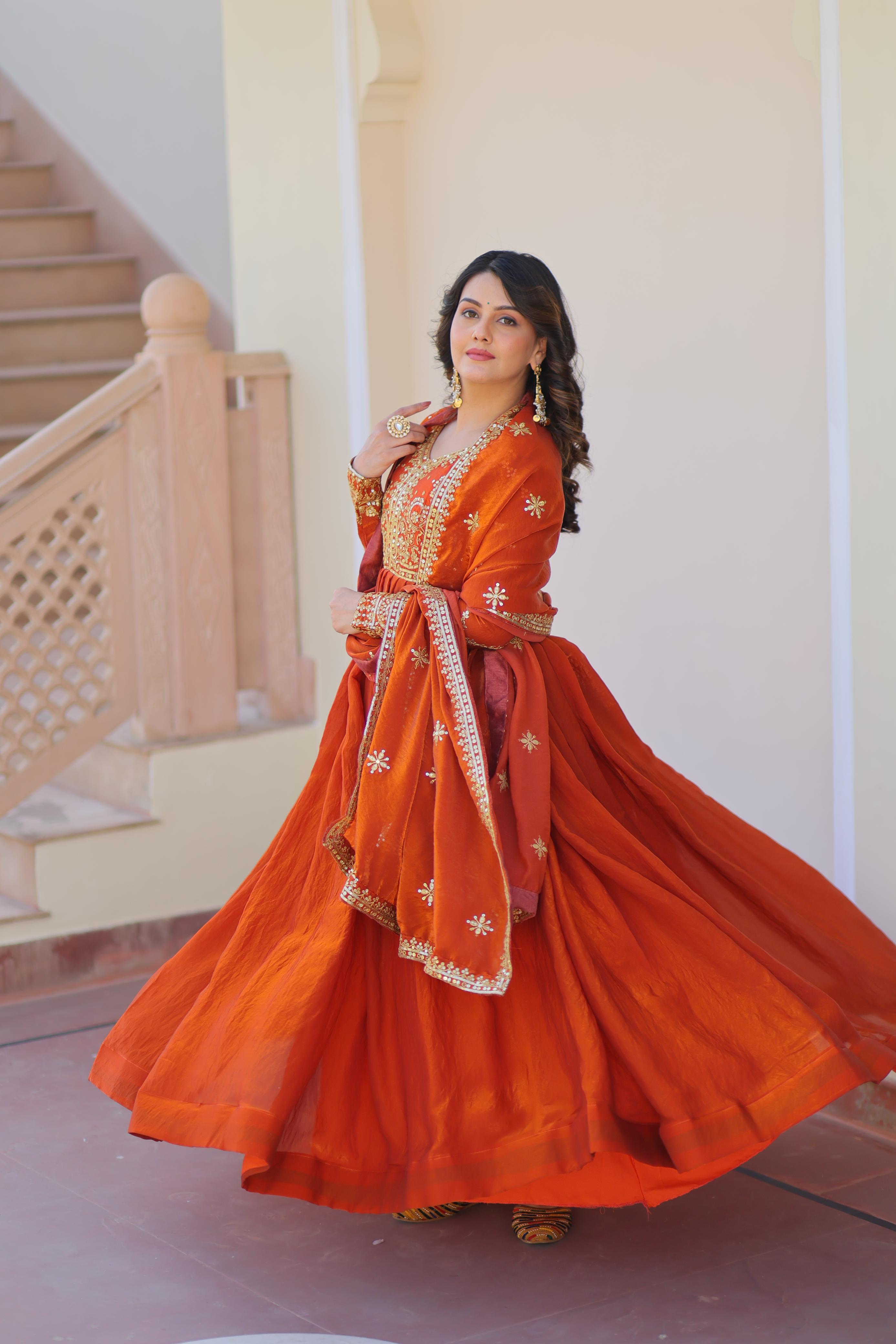 Kesariya Vaani Embroidered Gown Set