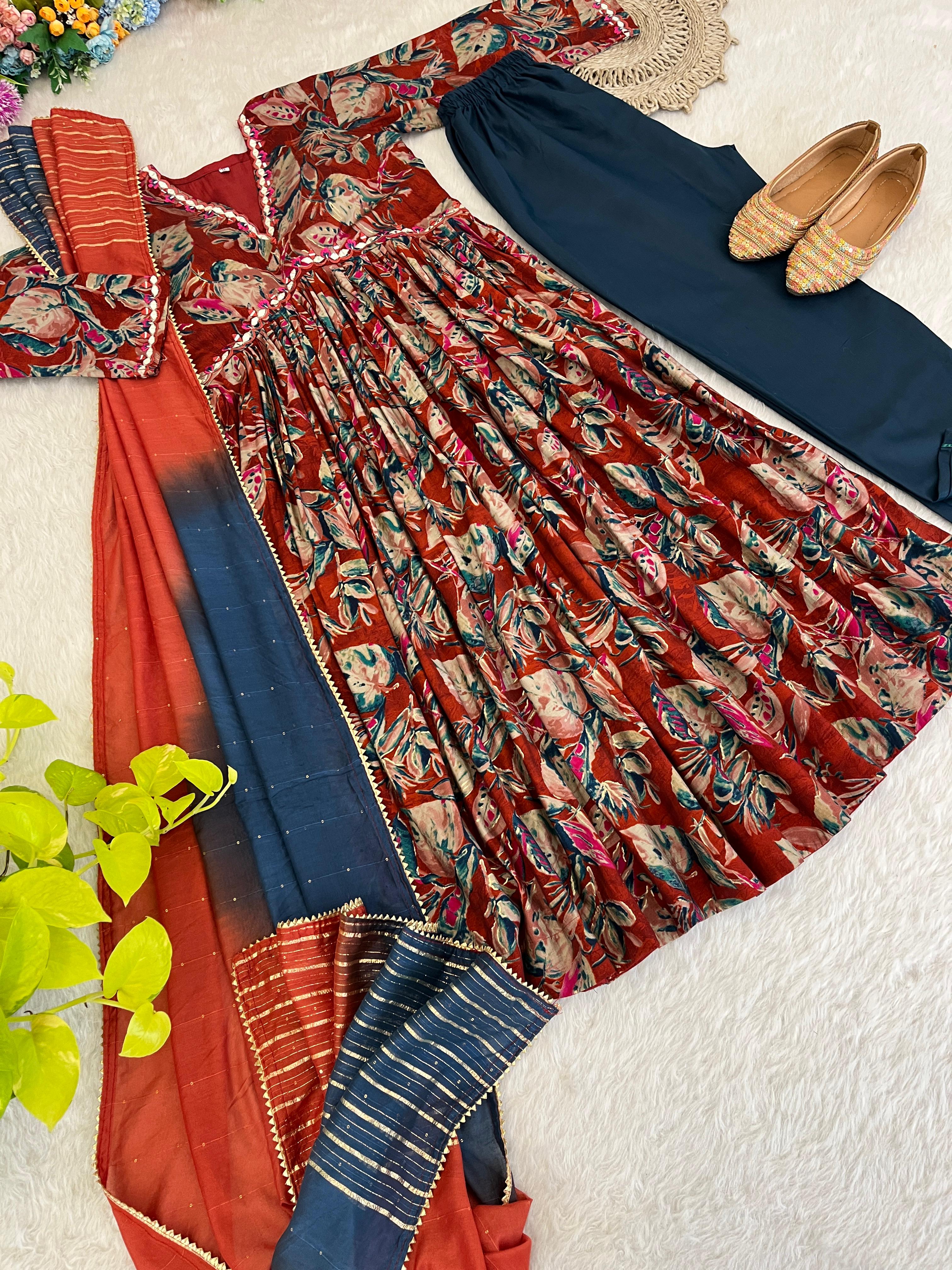 Ruhaanika Foil Print Chanderi Suit Set