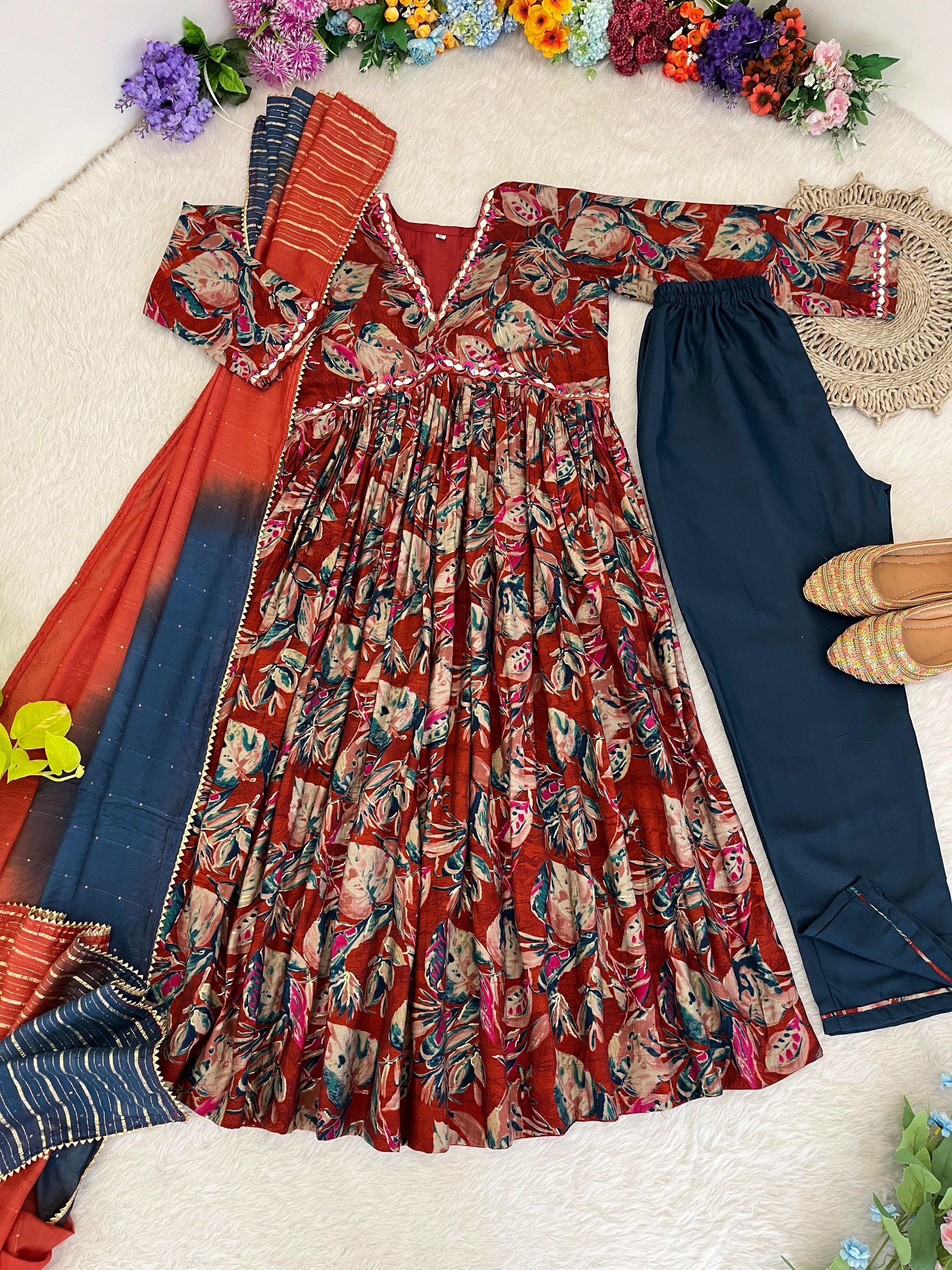 Ruhaanika Foil Print Chanderi Suit Set