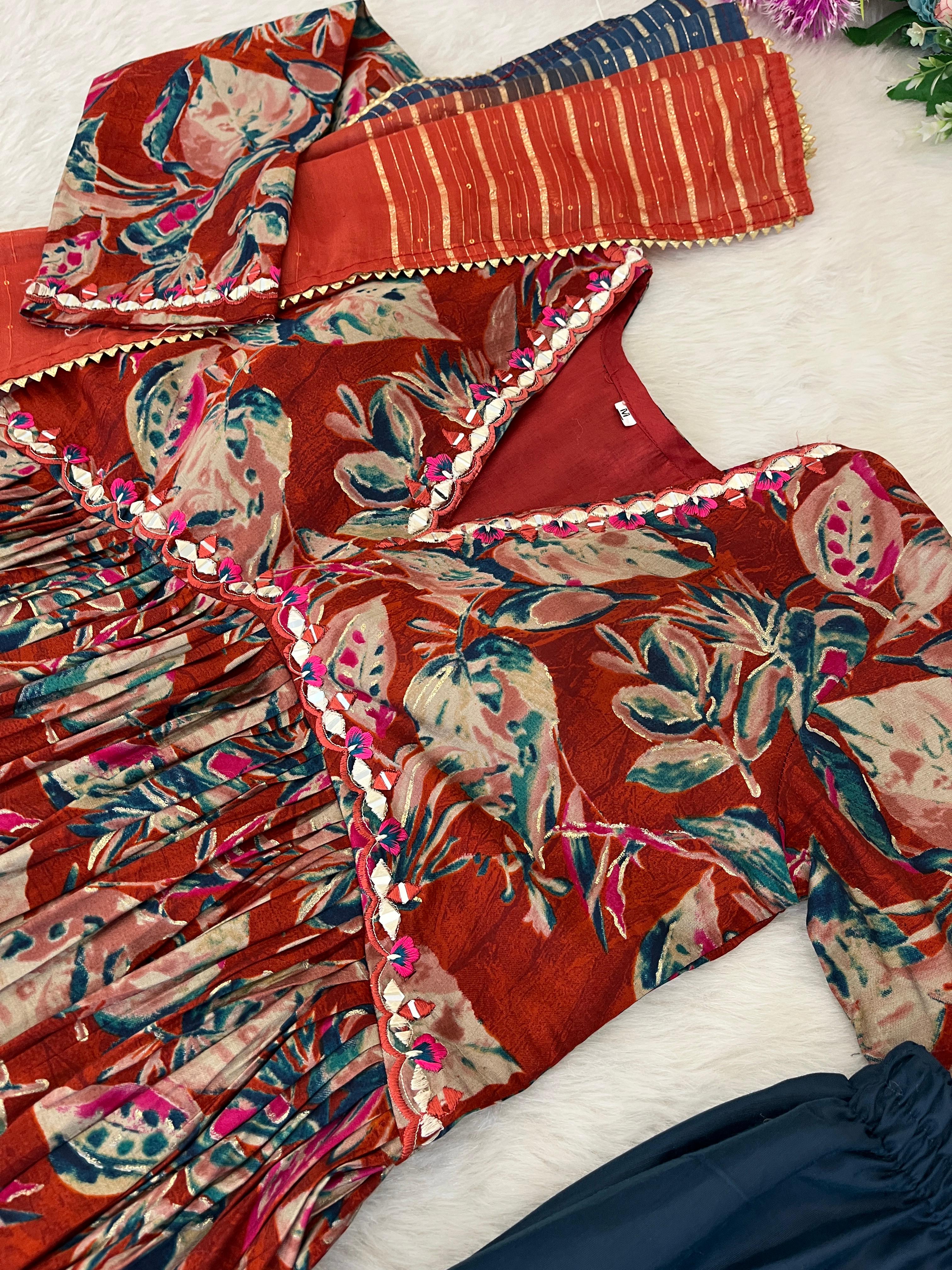 Ruhaanika Foil Print Chanderi Suit Set