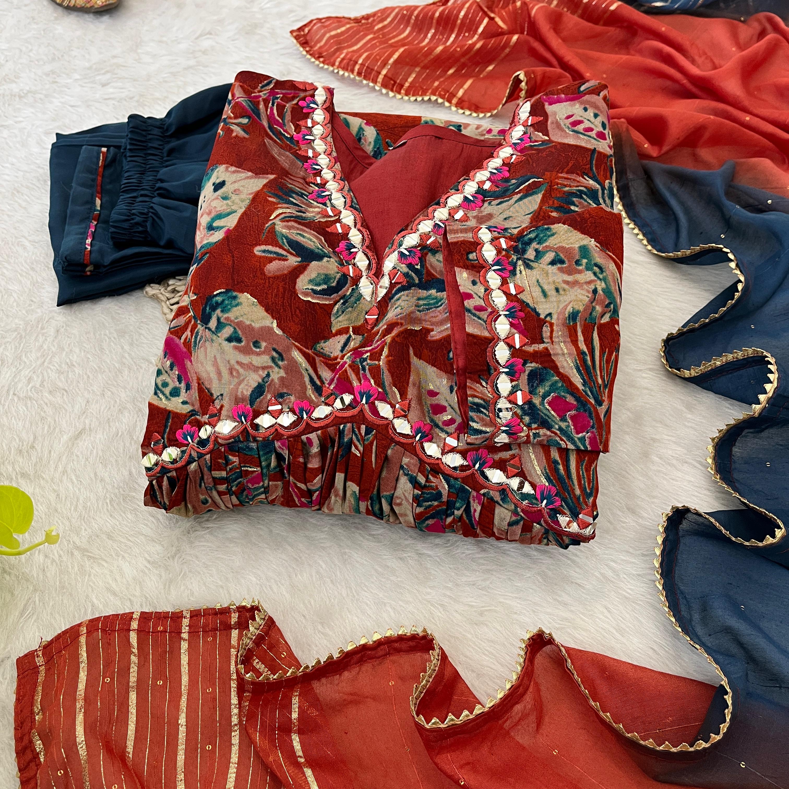Ruhaanika Foil Print Chanderi Suit Set