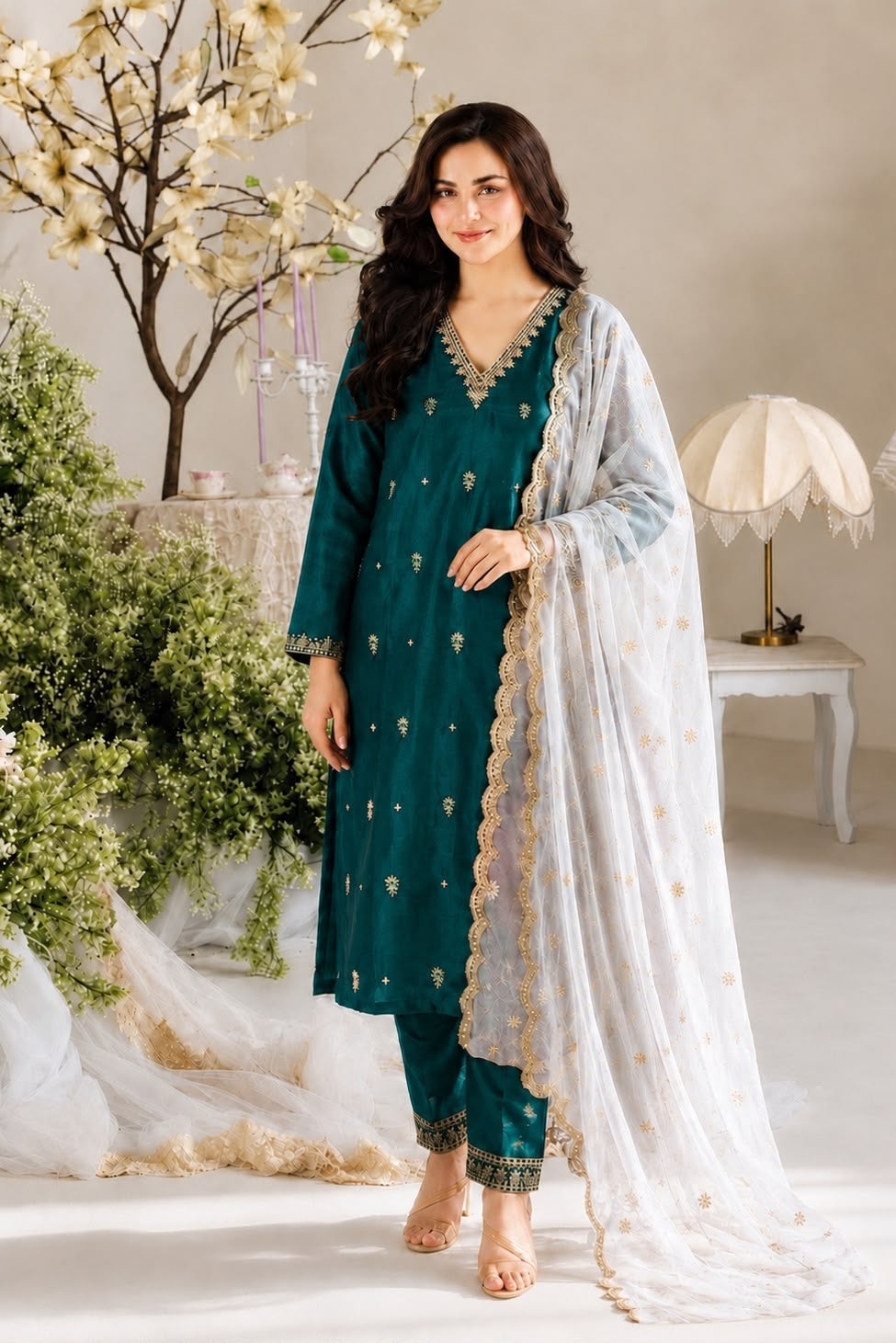 Morpankhika Embroidered Vichitra Silk Kurta Set