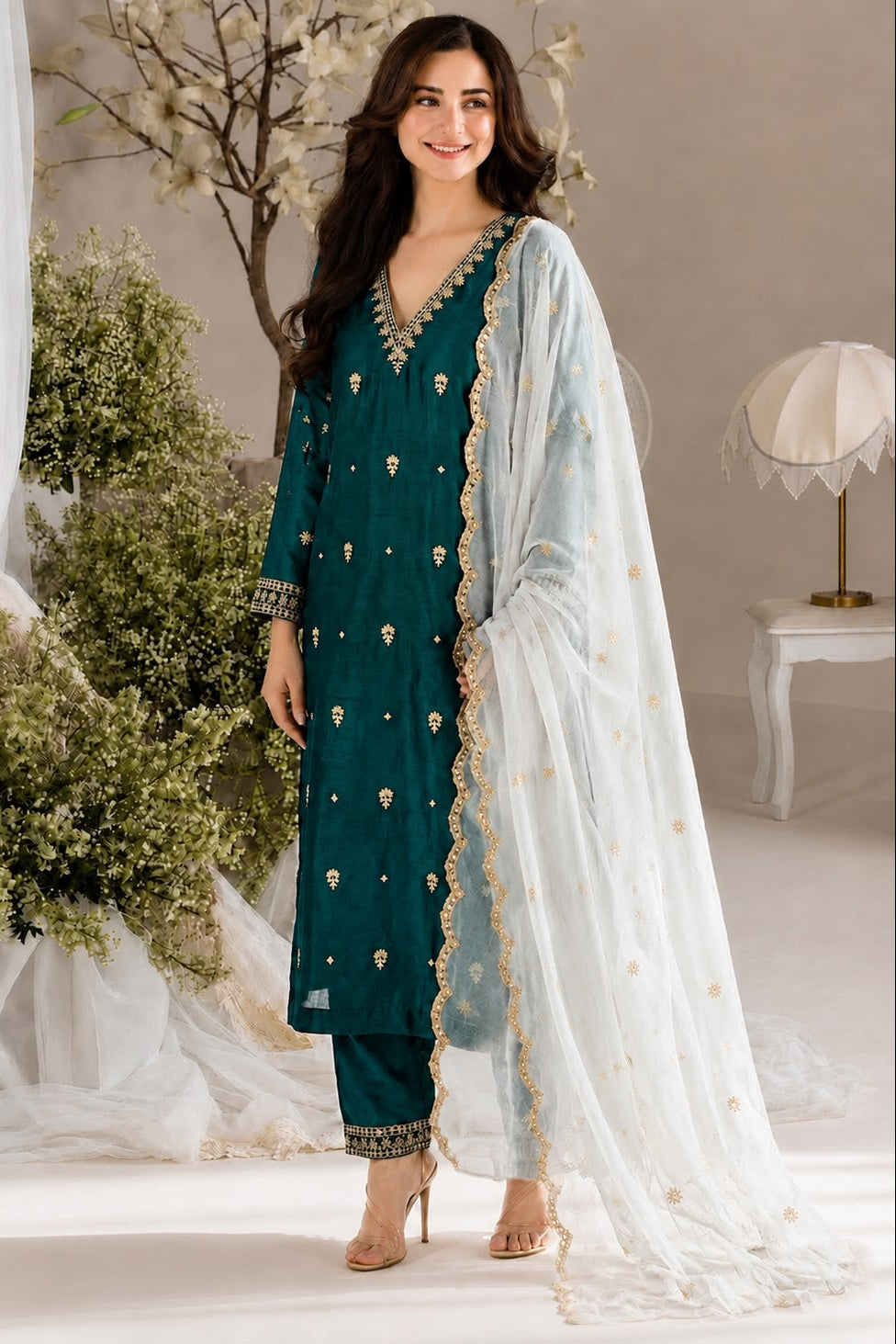 Morpankhika Embroidered Vichitra Silk Kurta Set