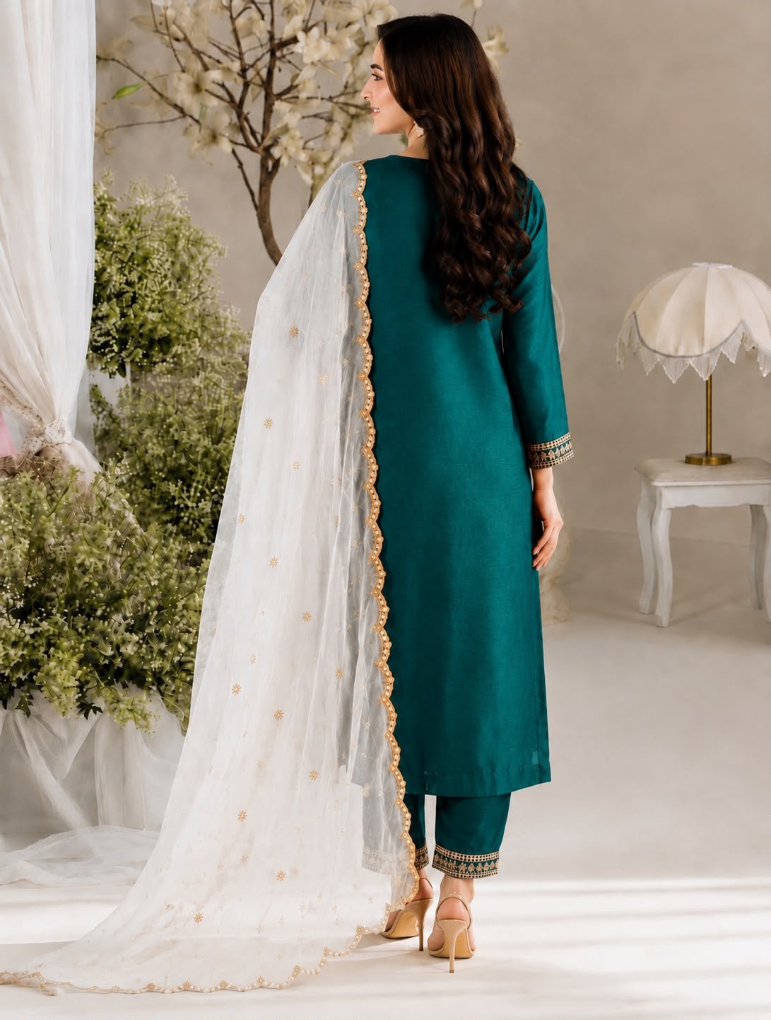 Morpankhika Embroidered Vichitra Silk Kurta Set