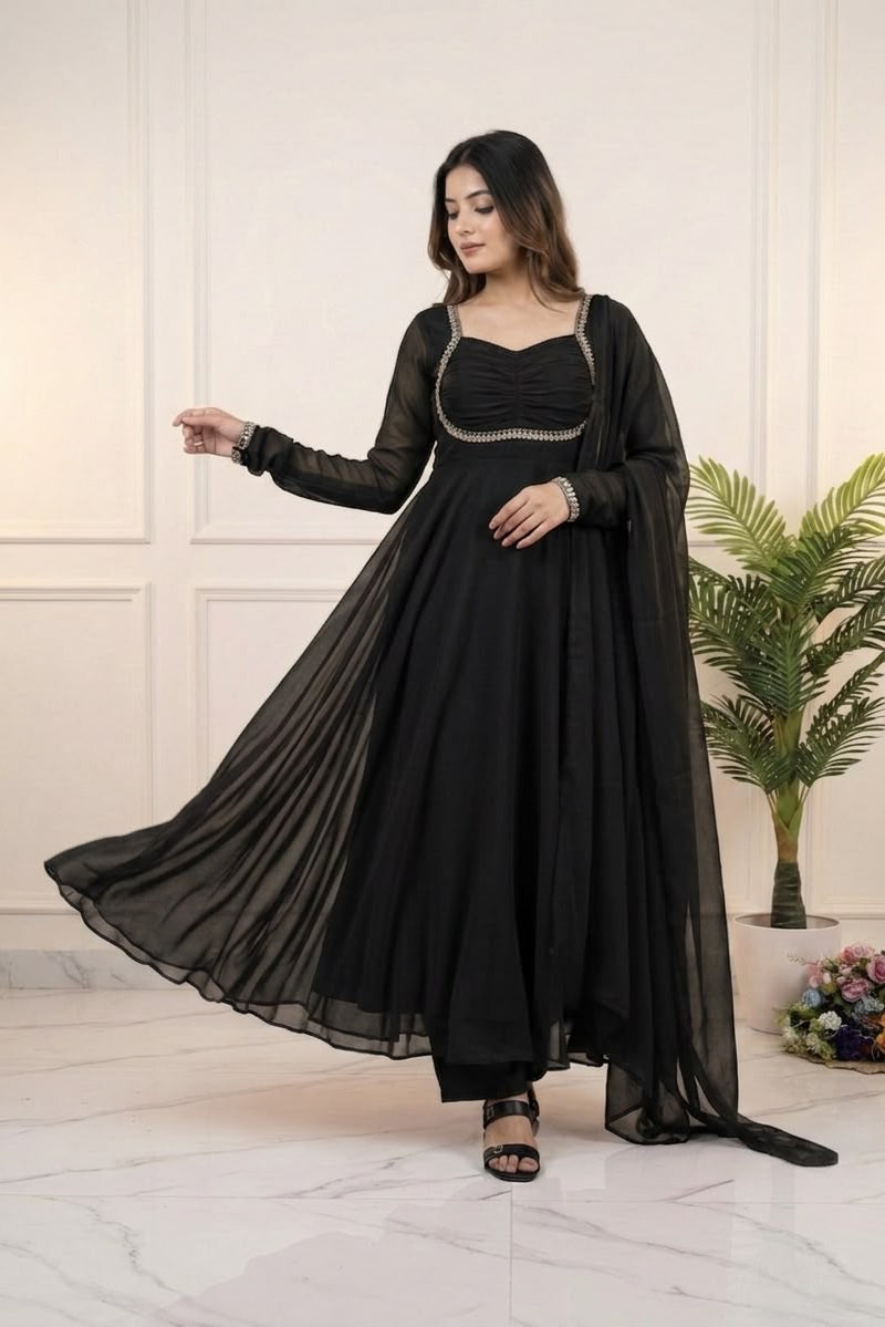 Zehnara Black Sequence Embroidered Gown Set