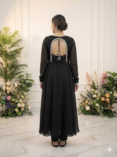 Zehnara Black Sequence Embroidered Gown Set