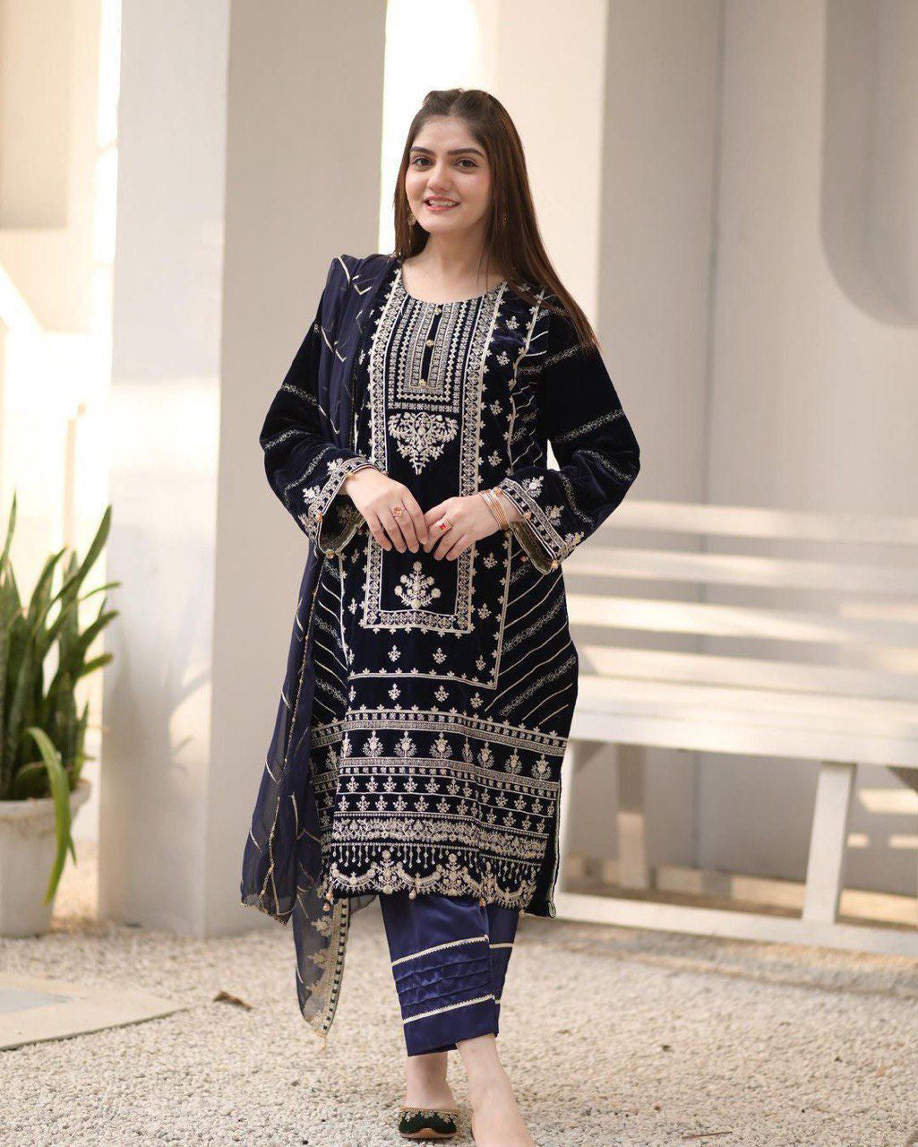 Royal Velvet Charm - Winter Cording Sequence Embroidery Suit