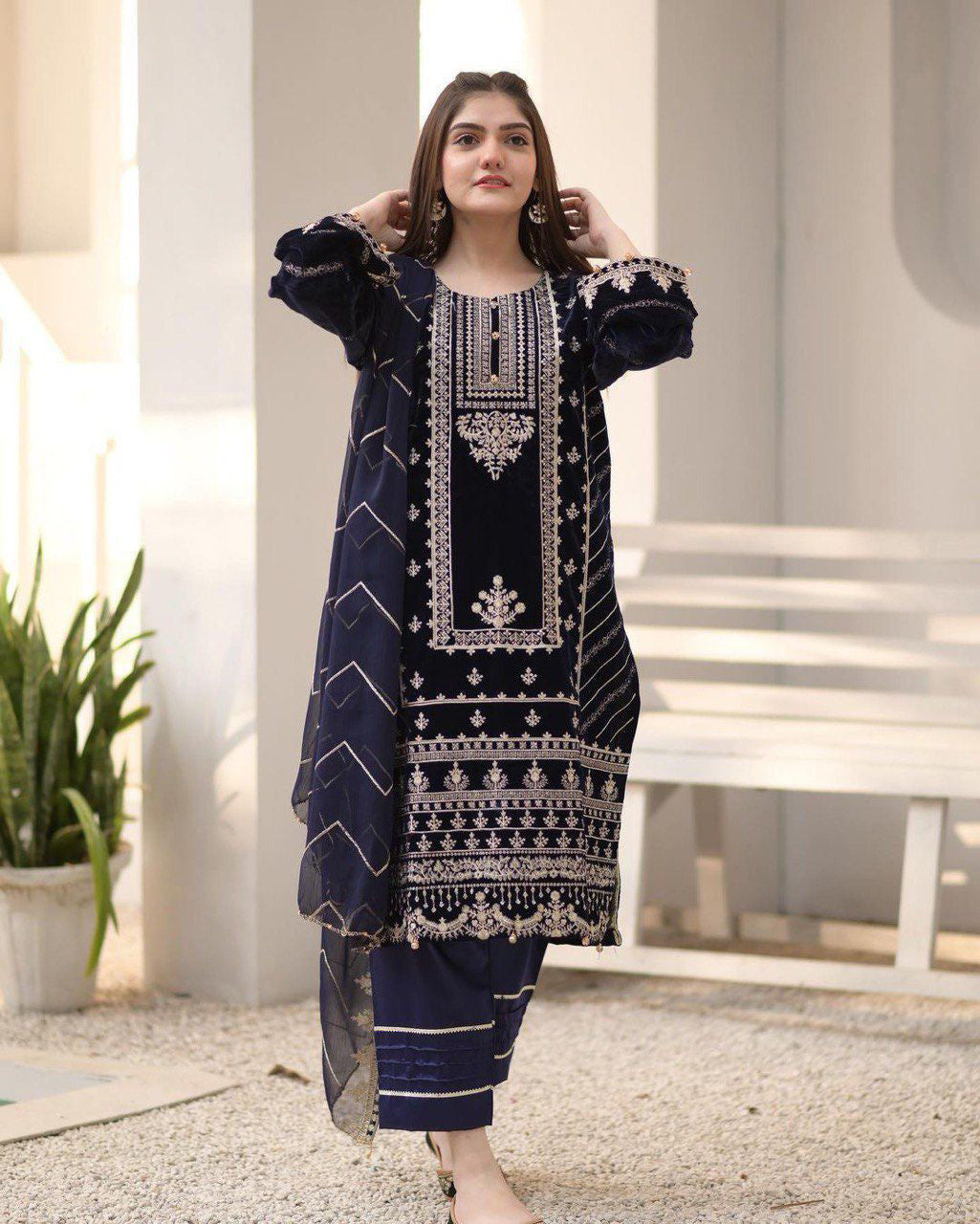 Royal Velvet Charm - Winter Cording Sequence Embroidery Suit