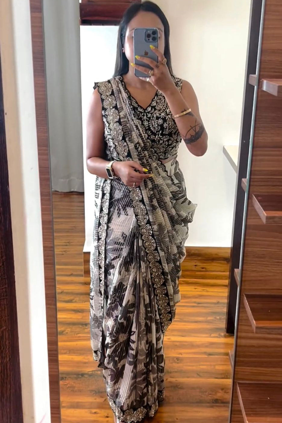 Modern Embroidery ready to wear saree with Embroidery Blouse