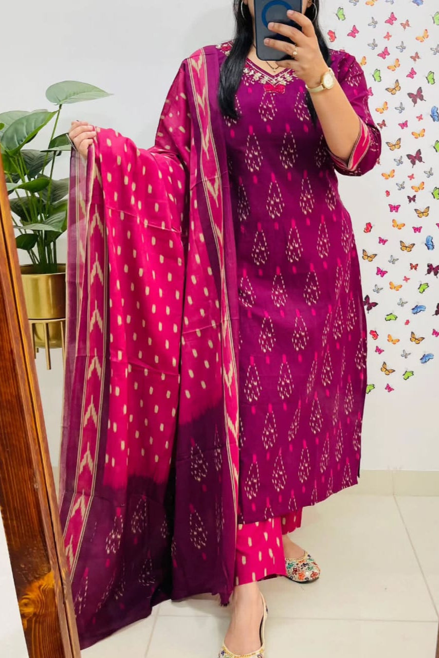 Nooraya Purple Discharge Print Embroidered Suit Set