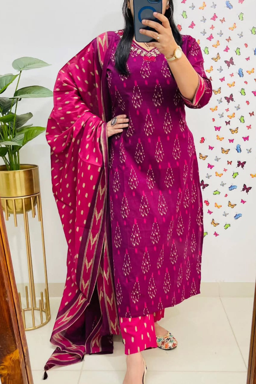 Nooraya Purple Discharge Print Embroidered Suit Set