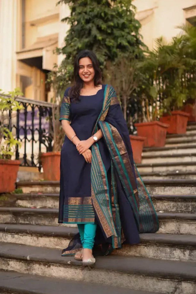 Kanchi Cotton Hand Zari Woven Suit Set
