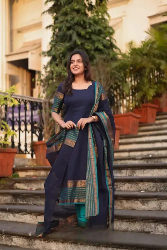 Kanchi Cotton Hand Zari Woven Suit Set