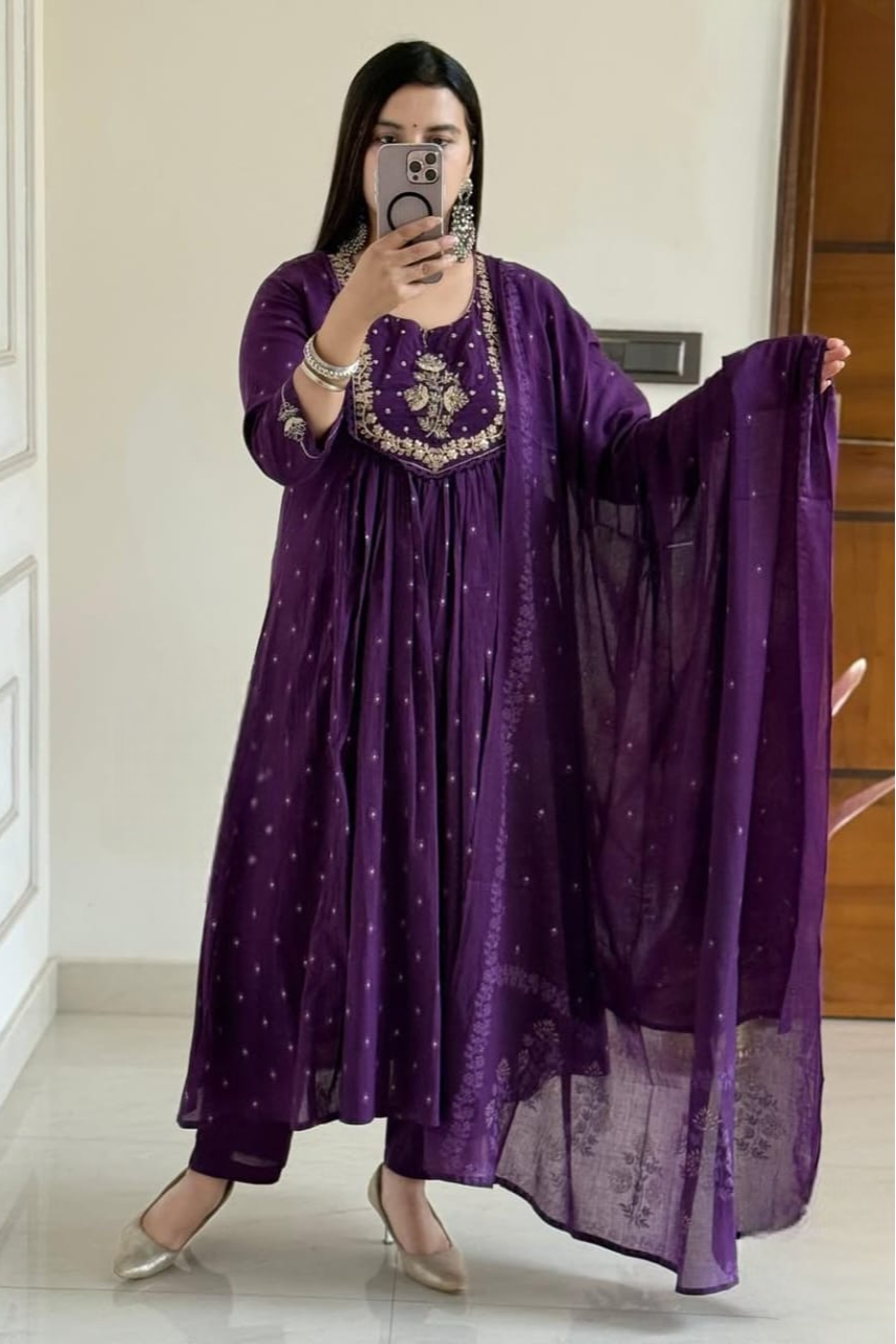 New Traditional Embroidered Anarkali Kurta Set