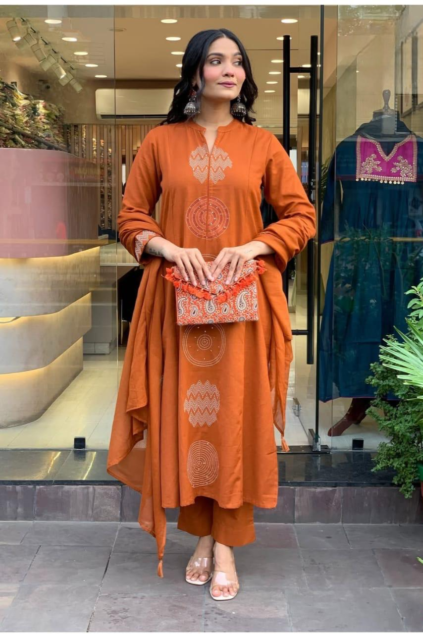 New Trending A-Line Kurti Pant Dupatta Set