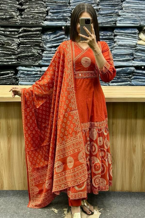 Noorani Orange Anarkali Kurta Set
