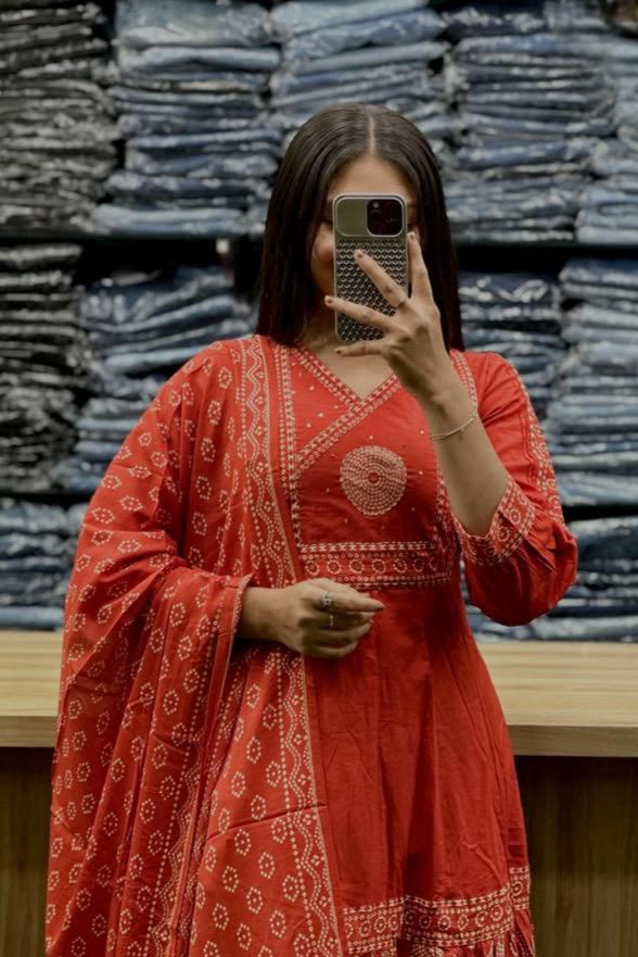 Noorani Orange Anarkali Kurta Set