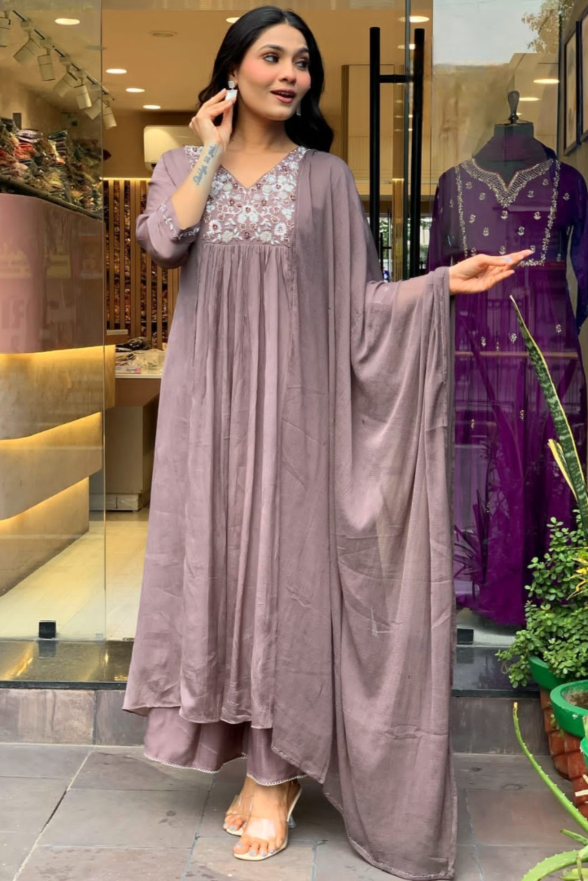 Noor-E-Gulab Embroidered Viscose Chinon Suit Set