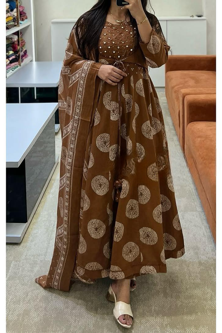 Noor-E-Brown Anarkali Shrug Kurti Set