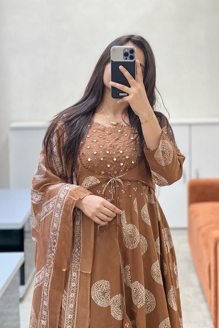 Noor-E-Brown Anarkali Shrug Kurti Set