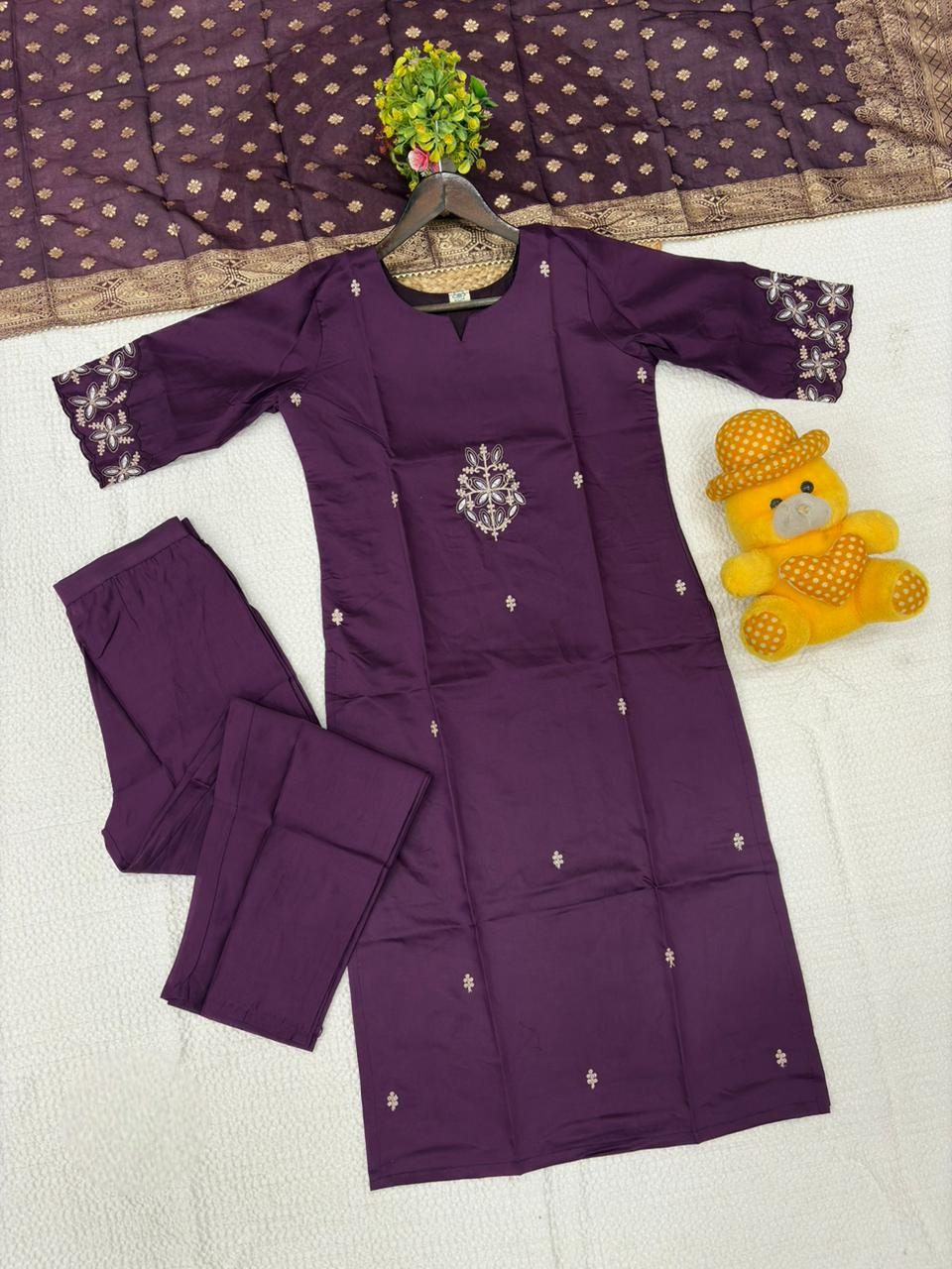 Noorvi Purple Chanderi Jacquard Suit Set