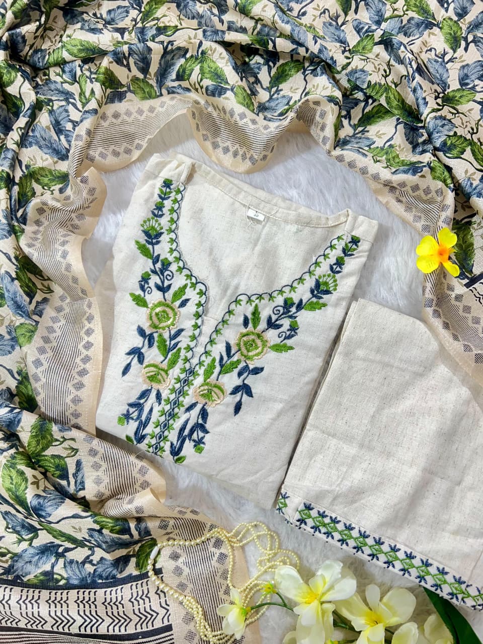 Comfort Elegance Cotton Slub Kurta 3pc Set