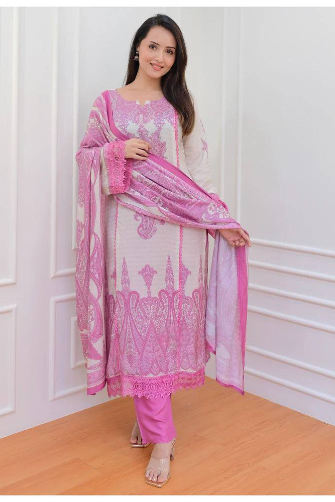 White Maslin Digital Print Kurti Pant Dupatta Set