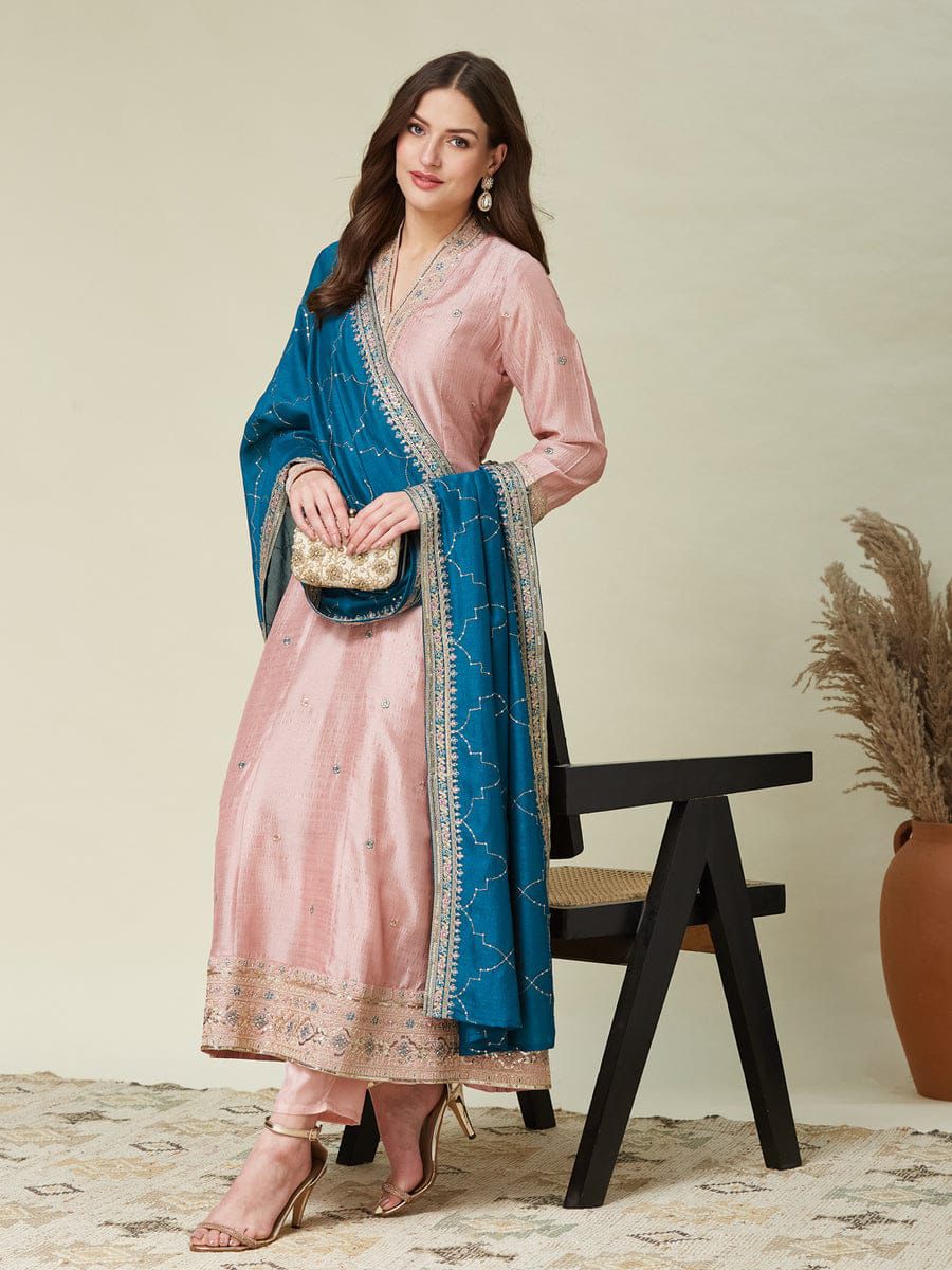 Royal Vichitra Silk Anarkali Kurti Pent Set