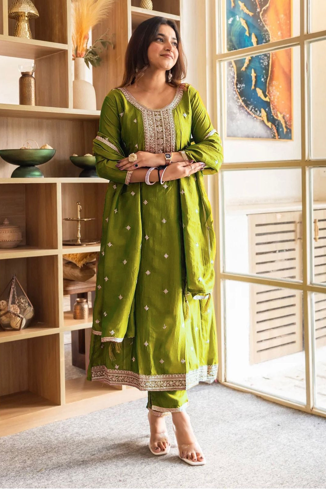 Meherva Vichitra Silk Anarkali Suit Set