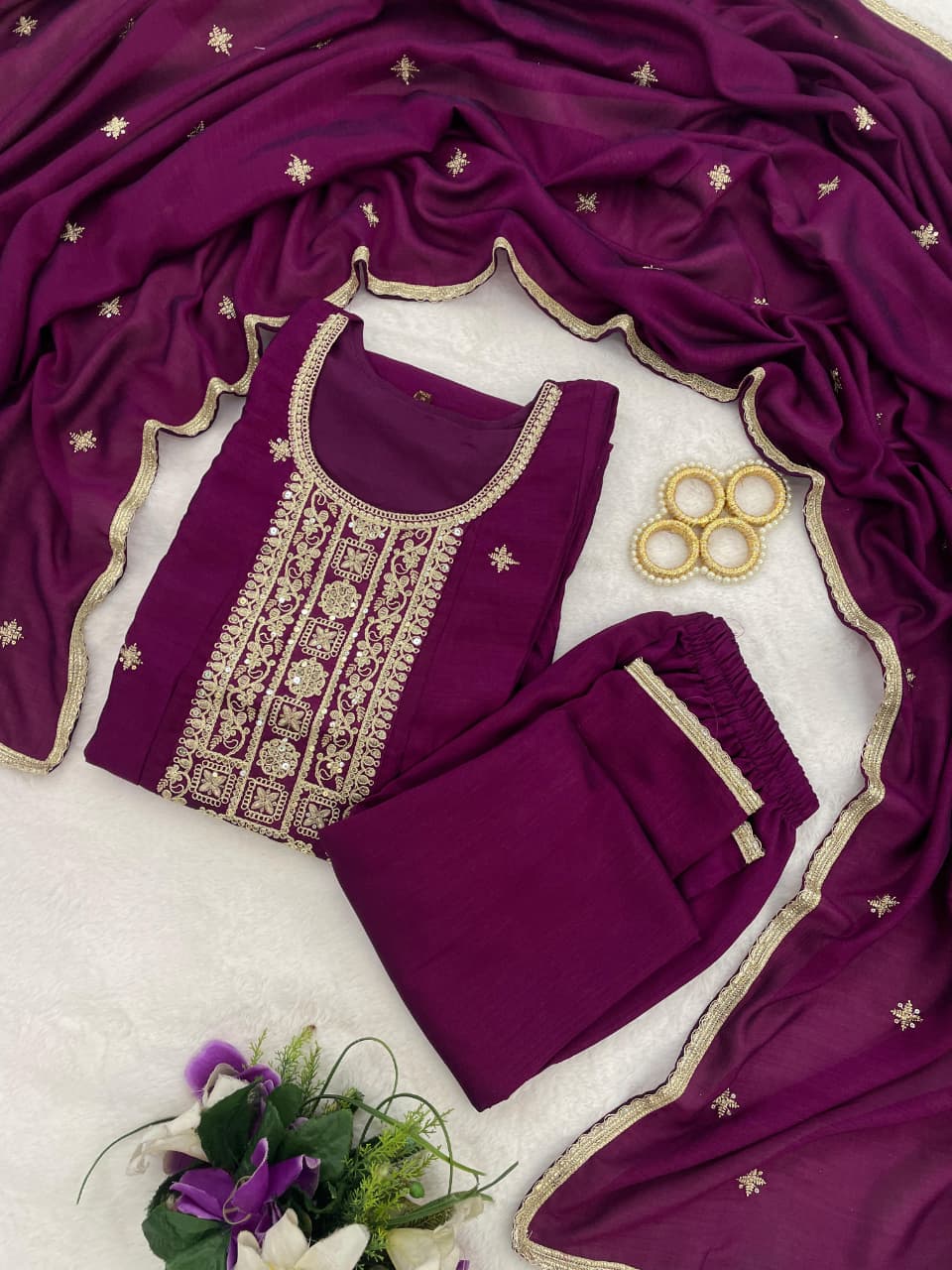 Meherva Vichitra Silk Anarkali Suit Set