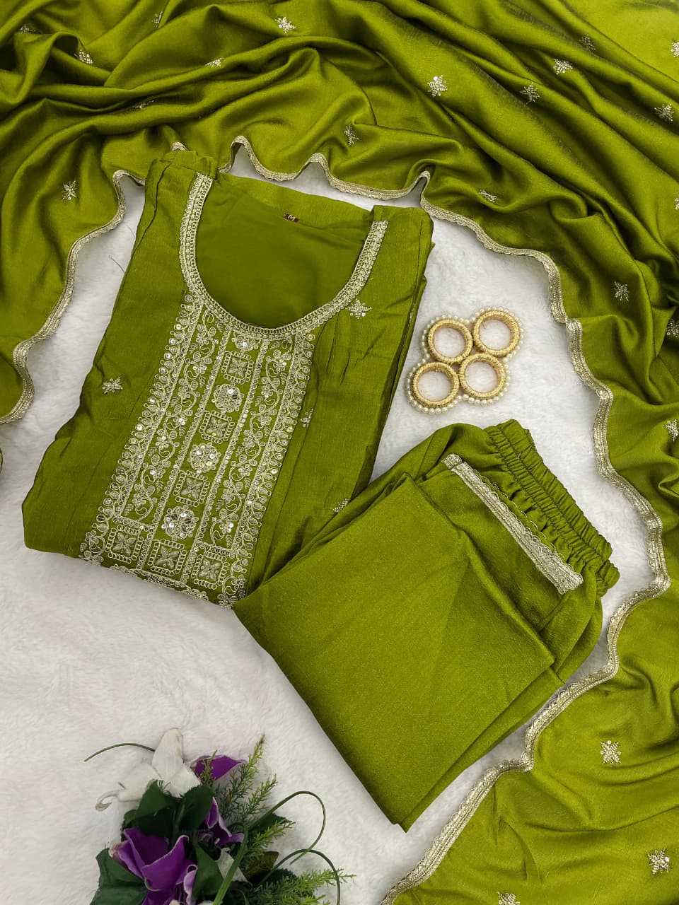 Meherva Vichitra Silk Anarkali Suit Set