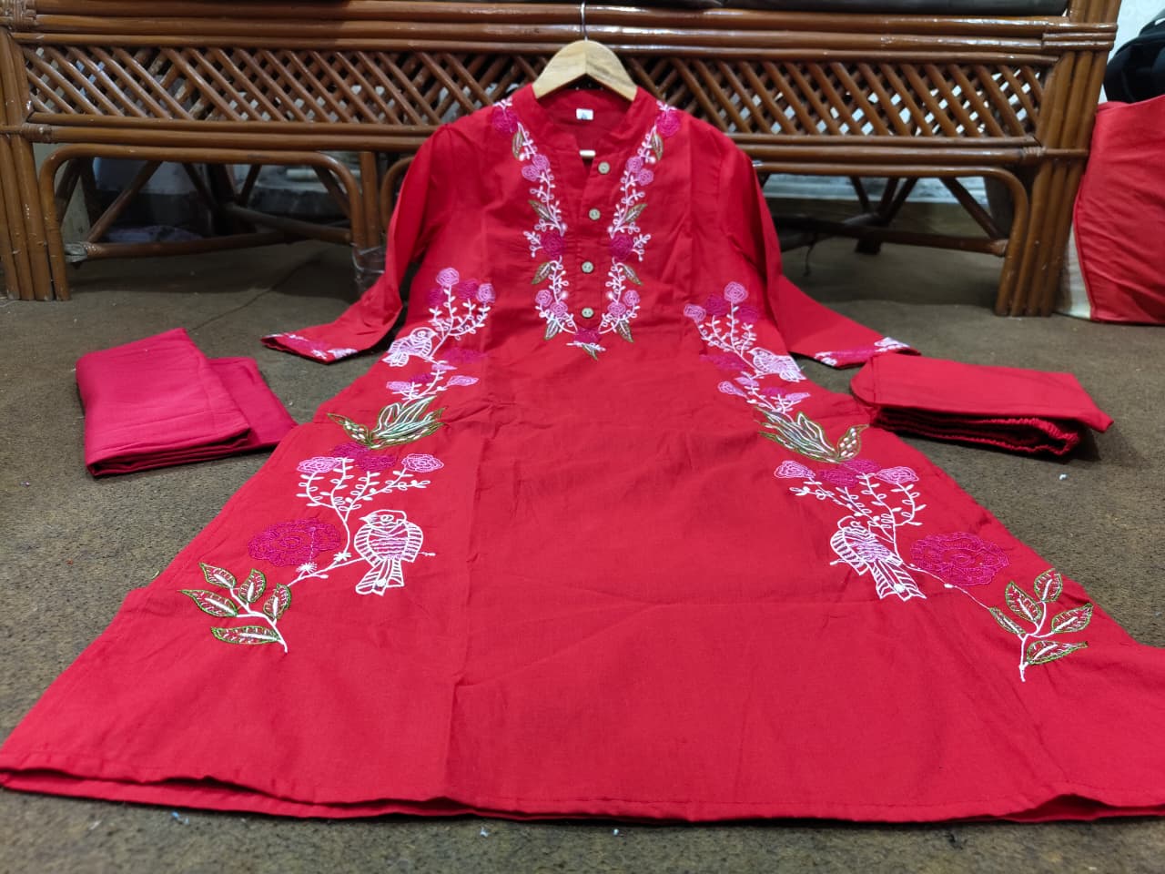 Pure Cotton Embroidered Kurti Pant Dupatta Set