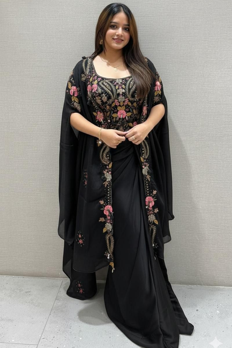 Gulnaar Black Indo-Western Shrug Dhoti Set