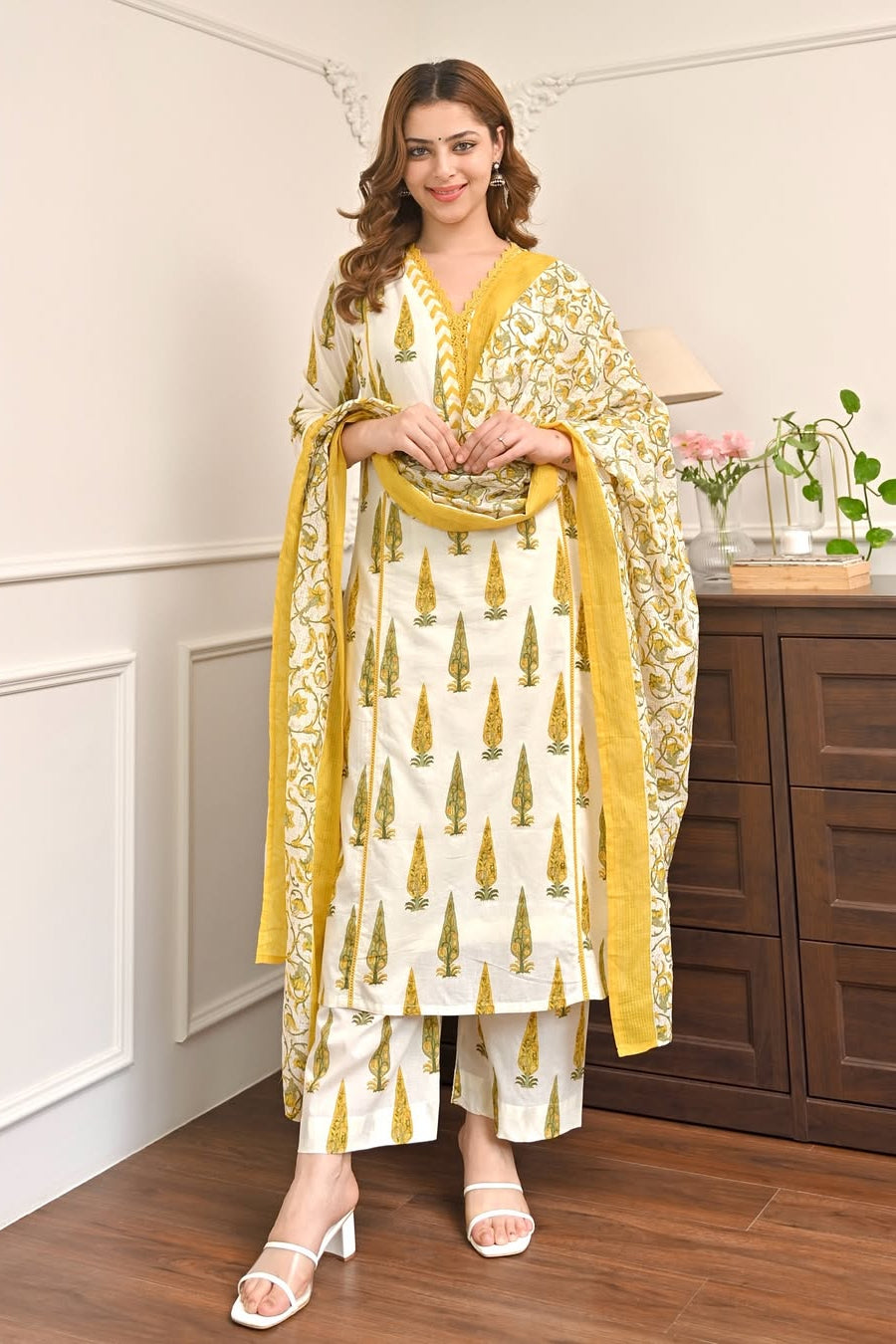 Peetvastra Mughal Print Cotton Suit Set