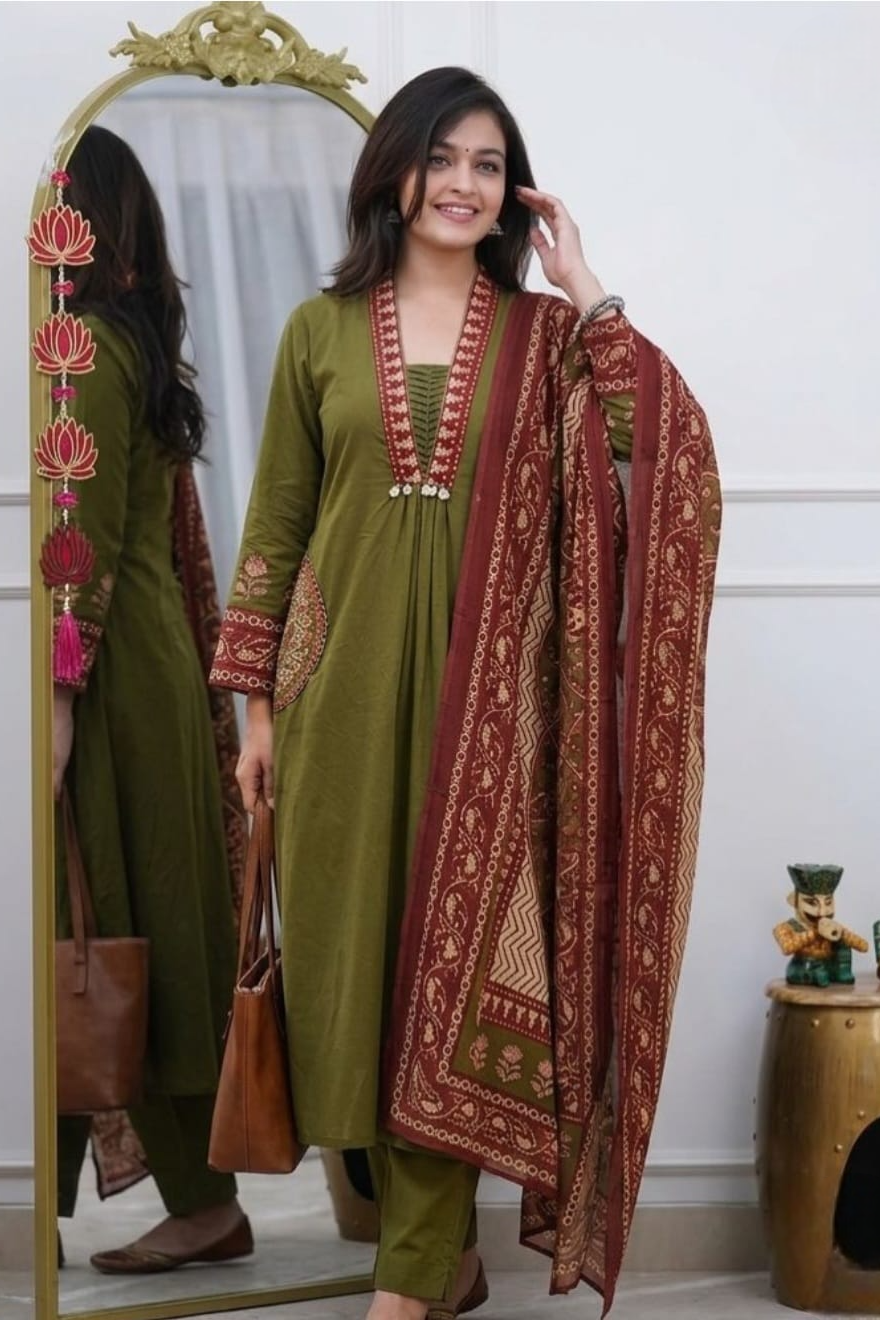Meherva Handblock Cotton Straight Suit Set