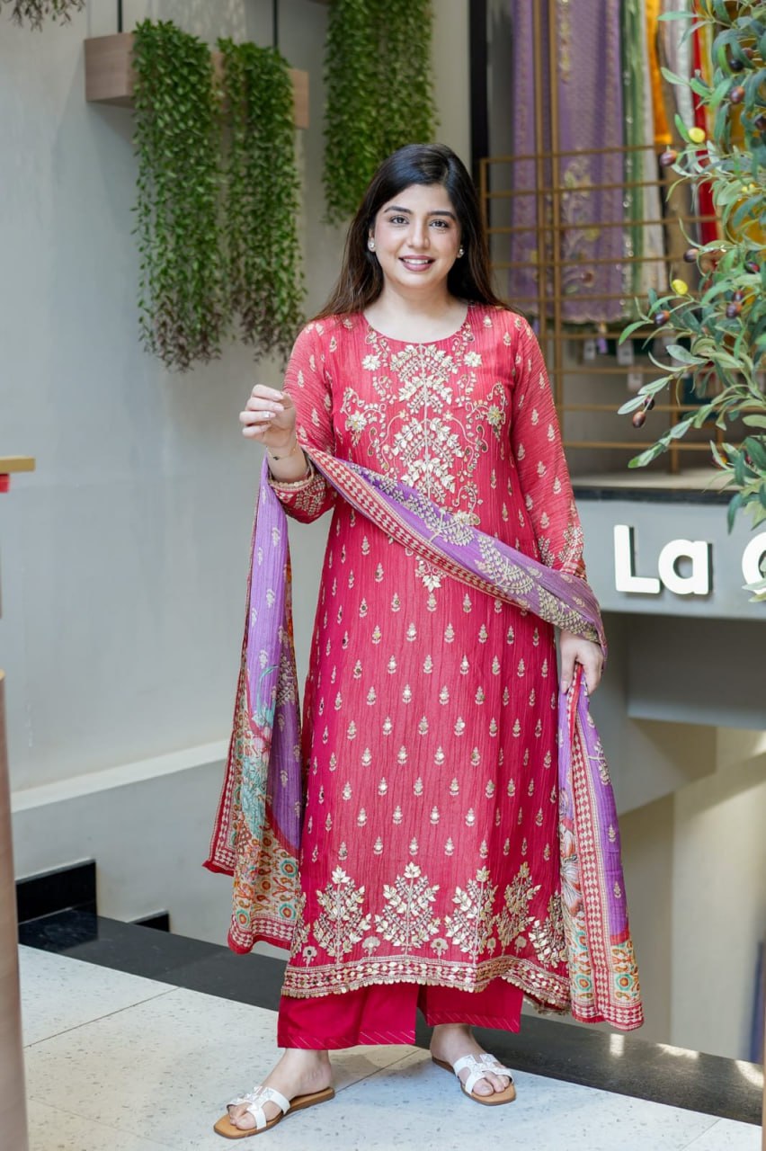 Berry Glow Handcrafted Gota Work Kurti Set