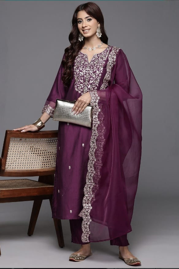 Kashvi Chanderi Sequin Embroidery Suit Set